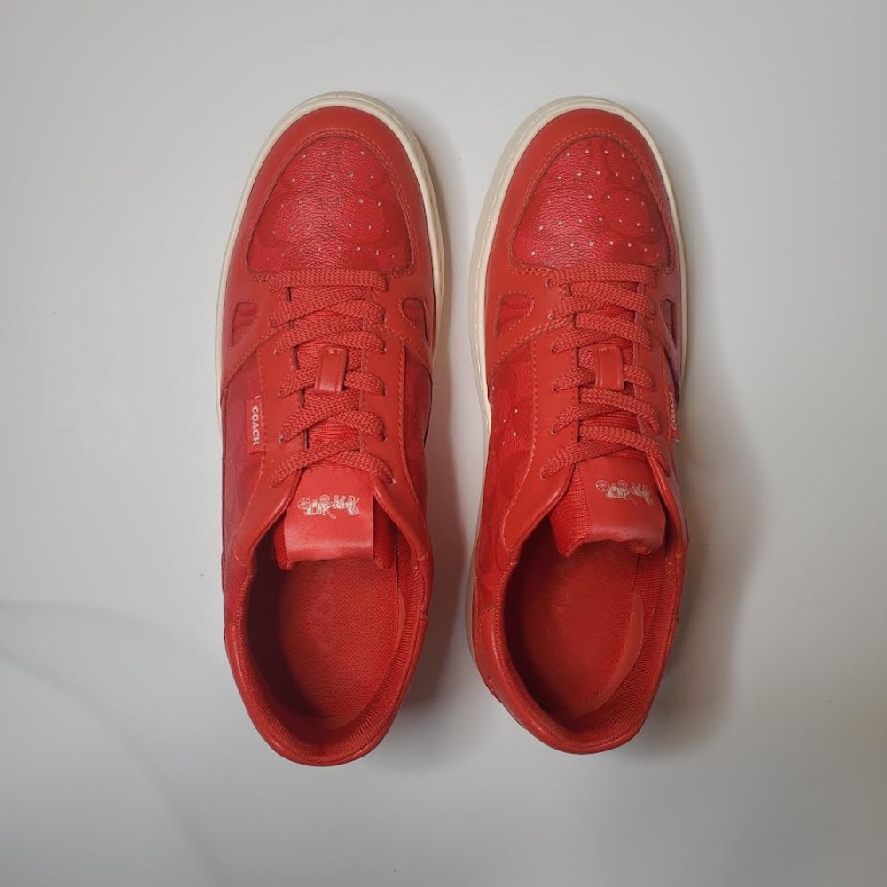 EUC Coach Low Top Sneakers Men's 10D Miami Red (Rare Color) Signature Logo C8965 - Picture 11 of 12